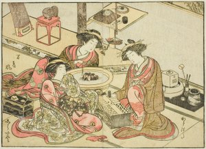 Cortigiane dello Yamashiroya, dal libro "Specchio delle belle donne dei quartieri del piacere (Seiro bijin awase sugata kagami)," vol. 2 da Katsukawa Shunsho