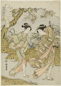 Funya no Yasuhide, due donne in un paesaggio autunnale ventoso, dalla serie "Rokkasen (I sei poeti immortali)" da Katsukawa Shunsho