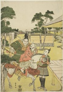 Musashibo Benkei Porta il Catturato Tosabo Shoshun a Yoshitsune nel Dramma Horikawa Youchi no Zu Uki-e Nimaitsuzuki, c.1782 da Katsukawa Shunsho