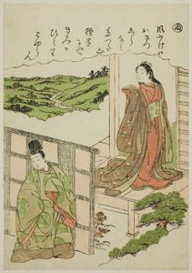 Attraversando Tatsuta, dalla serie "Racconti di Ise in immagini di broccato alla moda (Furyu nishiki-e Ise monogatari)"