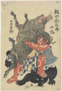 Sakata Kintaro che gioca con animali selvatici in montagna, fine XVIII secolo da Katsukawa Shunsho