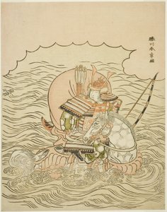 Taira no Atsumori che Cavalca un Cavallo nel Mare da Katsukawa Shunsho