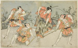 Gli Attori Nakamura Kashiwagi come Wakashu (secondo da destra), e Tre Attori Non Identificati come Yakko da Katsukawa Shunsho