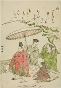"Tsu": Narihira nella neve a Ono, dalla serie "Racconti di Ise in immagini di broccato alla moda (Furyu nishiki-e Ise monogatari)" da Katsukawa Shunsho