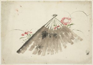 Ventaglio scartato tra i garofani da Katsushika (school of) Hokusai