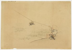 Contadino che fa volare un aquilone con un uccello, ca. 1850 da Katsushika (school of) Hokusai