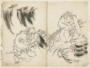 Personificazione della tempesta con Kintaro e Oni piangente da Katsushika (school of) Hokusai