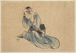 Signora seduta alla sua toilette da Katsushika (school of) Hokusai