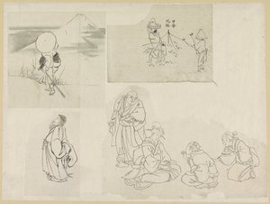 Quattro scene con diverse figure da Katsushika Hokusai (possibly)