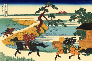 36 vedute del Monte Fuji, Giappone: veduta del villaggio di Sekiya sul fiume Sumida, Giappone da Katsushika Hokusai