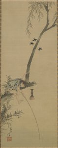 Un ragazzo che pesca dal ramo di un albero, periodo Edo da Katsushika Hokusai