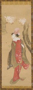 Una danzatrice, Kiyohime, un ciliegio e la campana di Dojo-ji da Katsushika Hokusai