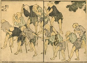 Anziani scalzi con bastoni da passeggio da Katsushika Hokusai