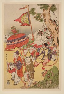 Bambini cinesi che giocano sotto un pino da Katsushika Hokusai