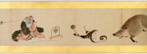 (dettaglio) di un Rotolo con Immagini Varie, Periodo Edo, 1839 da Katsushika Hokusai