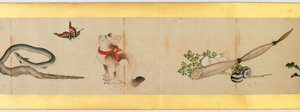 (dettaglio) di un Rotolo con Immagini Varie, Periodo Edo, 1839 da Katsushika Hokusai
