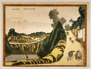 Villaggio sulla strada da Ushigafuchi a Kudan da Katsushika Hokusai