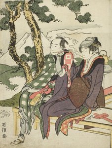 Bagliore serale per Date no Yosaku e Seki no Koman, dalla serie senza titolo nota come Otto vedute di amanti tragici da Katsushika Hokusai