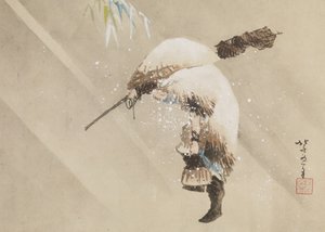 Pescatore che porta la sua rete nella neve, c. 1821 da Katsushika Hokusai