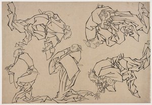 Cinque musicisti che suonano tamburi da Katsushika Hokusai