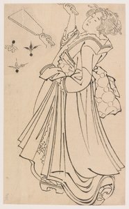 Ragazza che gioca con volano e racchetta da Katsushika Hokusai