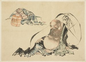 Hotei e Asahina Saburo reclinati da Katsushika Hokusai