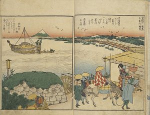 Libro illustrato con vedute delle due rive del fiume Sumida da Katsushika Hokusai