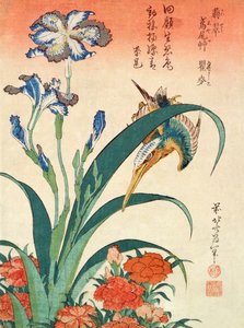 Martin Pescatore, Iris e Garofani, pub. da Nishimura Eijudo, c.1832, uno di una serie di dieci stampe