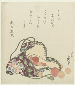 Perle di quarzo con una borsa di broccato da Katsushika Hokusai
