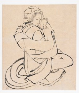 Donna che tiene un gatto, periodo Edo, ca. 1810s
