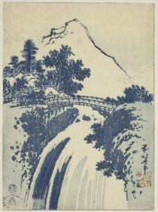 Paesaggio con cascata, da una serie senza titolo di stampe chuban da Katsushika Hokusai