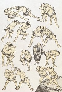 Manga: studi di gesti e posture di lottatori, pub. 1849 da Katsushika Hokusai