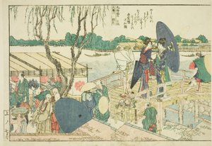 Pagine dal libro illustrato "Vedute panoramiche lungo le rive del fiume Sumida (Ehon Sumidagawa ryogan ichiran)" da Katsushika Hokusai