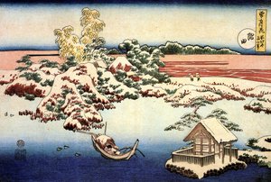 Paesaggio innevato sul fiume Sumida, Giappone da Katsushika Hokusai