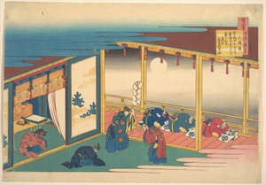 Poesia di Sanjō-in, tratta dalla raccolta “Cento poesie spiegate dalla balia” (Hyakunin isshu uba ga etoki) da Katsushika Hokusai