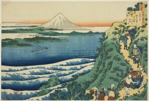 Poesia di Yamabe no Akahito, dalla serie "Cento poesie spiegate dalla nutrice (Hyakunin isshu uba ga etoki)" da Katsushika Hokusai