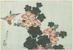 Ibisco rosa e passero, c. 1832 da Katsushika Hokusai