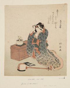 Suonatrice di shamisen che si sistema i capelli da Katsushika Hokusai