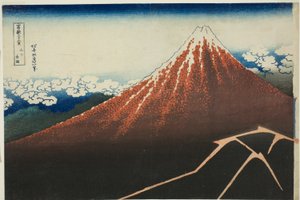 Pioggia sotto la vetta (Sanka hakuu), dalla serie "Trentasei vedute del Monte Fuji (Fugaku sanjurokkei)"