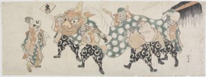 Sei dei maschi che eseguono la danza del leone da Katsushika Hokusai