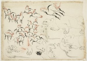 Studi di cavalli, gatti e ratti (da "Hokusai Manga"), c.1815-1849 da Katsushika Hokusai