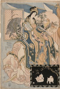 Signora Tang su un elefante bianco, da un set pubblicitario per Giant Straw Works in una fiera da Katsushika Hokusai