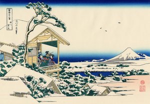 Casa da tè a Koishikawa, la mattina dopo una nevicata, c.1830 da Katsushika Hokusai