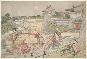 La Lega Leale dei quarantasette Rōnin, Atto III: Kampei attaccato da Bannai e i suoi uomini da Katsushika Hokusai