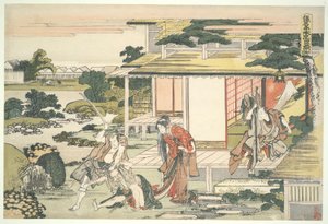 La Lega Leale dei Quarantasette Rōnin (Chūshingura), Atto VII: Scena della casa da tè. Ichiriki Heiyemon trascina fuori la spia Kudayū da Katsushika Hokusai