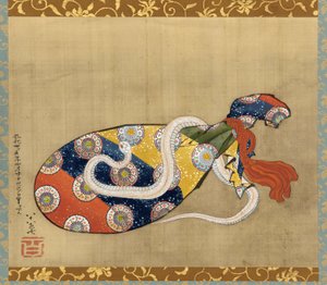 Il liuto e il serpente bianco di Benten, Periodo Edo, 1847 da Katsushika Hokusai