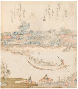 Le rive del fiume Sumida, Komatomeishi. Trittico dalla serie Umazukushi, parte centrale da Katsushika Hokusai
