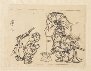 Tre uomini con un vassoio da Katsushika Hokusai