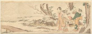 Tre donne vicino a uno stagno da Katsushika Hokusai