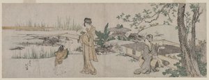 Due Donne e un Bambino Accanto a un Acquario di Pesci Rossi da Katsushika Hokusai